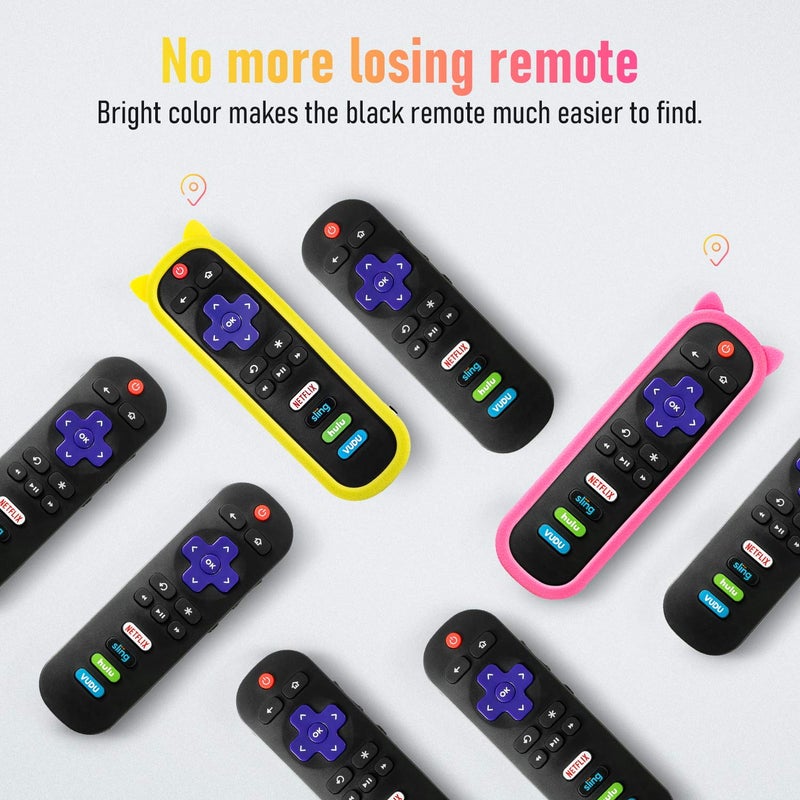 Bedycoon ï¼ˆPack of 2ï¼‰ Pink + Yellow Silicone Protective Soft Cases Covers for RC280 TCL ROKU TV Remote Control with Wrist Strap Cute Fashionable Case only - Image 3